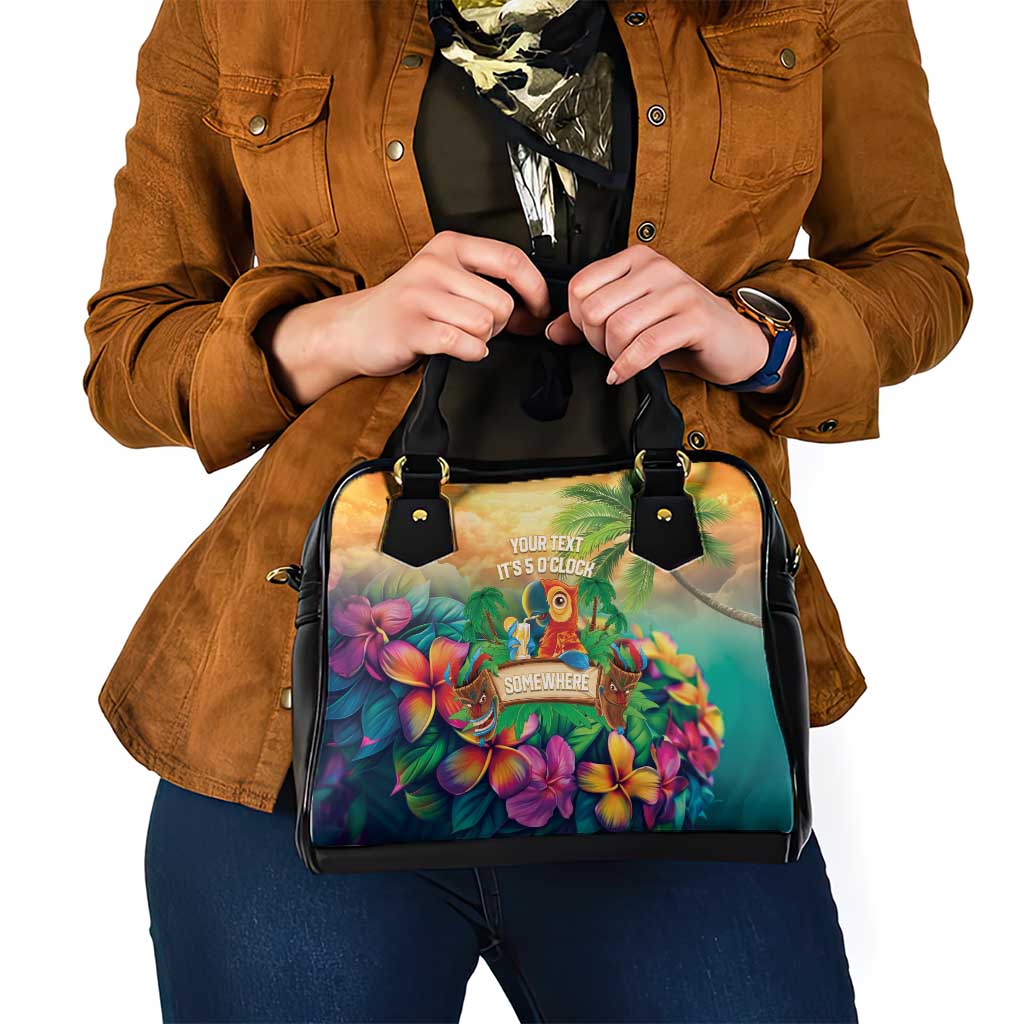 5 Oclock Somewhere Personalized Shoulder Handbag Hawaii Parrots Plumeria Summer Vibe - Polynesian Pride