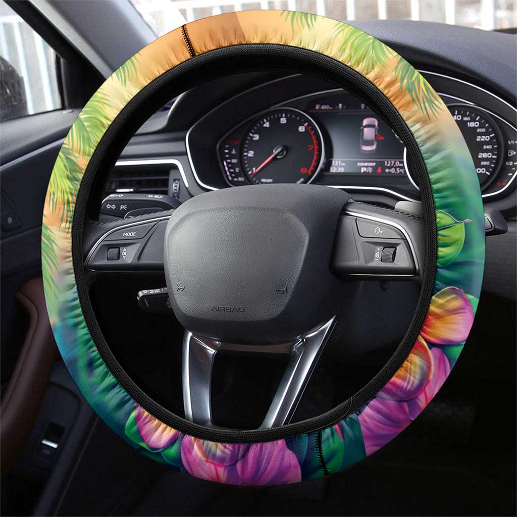 5 Oclock Somewhere Steering Wheel Cover Hawaii Parrots Plumeria Summer Vibe - Polynesian Pride