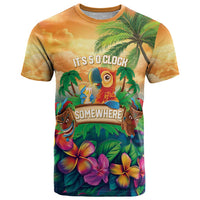 5 Oclock Somewhere Personalized T Shirt Hawaii Parrots Plumeria Summer Vibe - Polynesian Pride