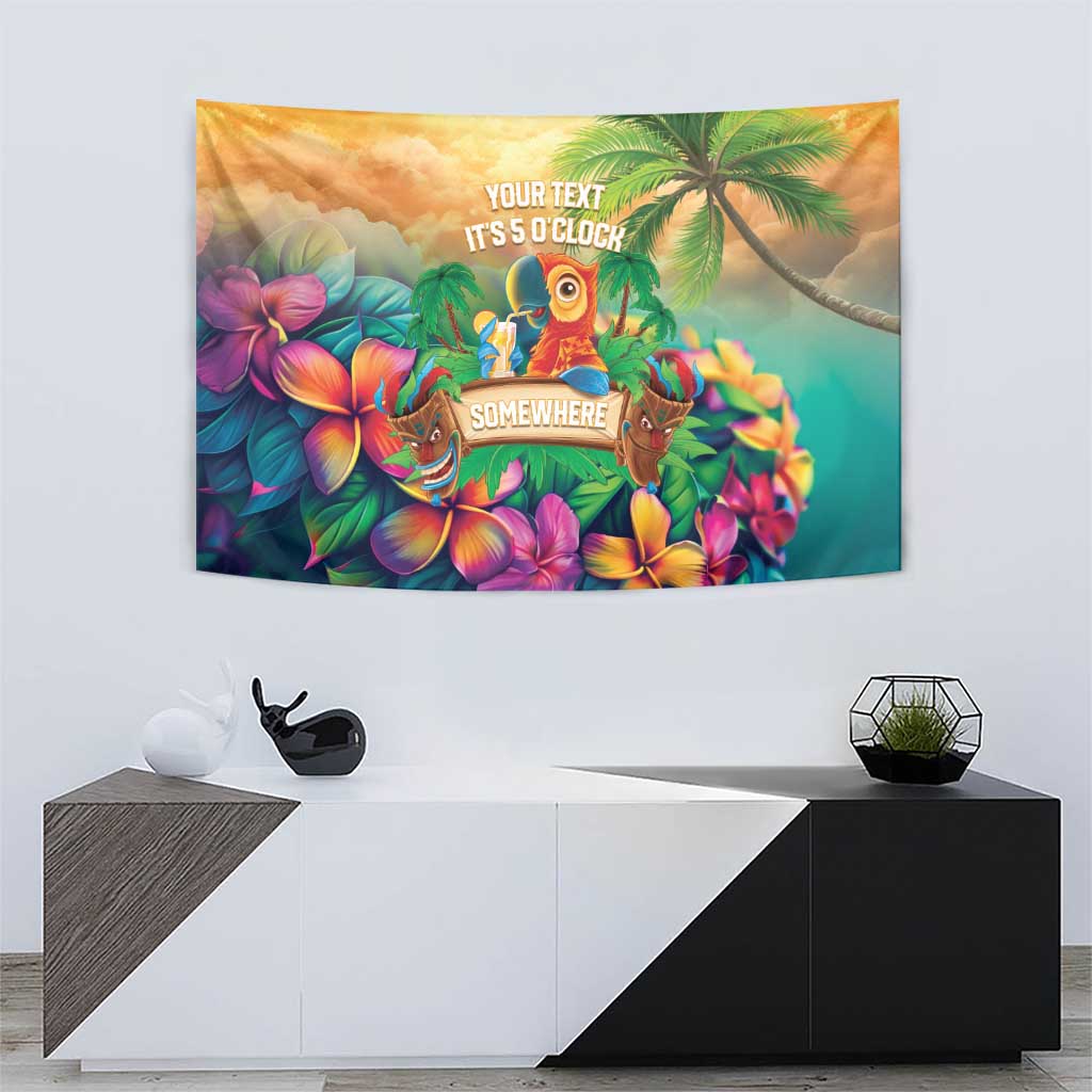 5 Oclock Somewhere Personalized Tapestry Hawaii Parrots Plumeria Summer Vibe - Polynesian Pride