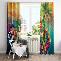 5 Oclock Somewhere Personalized Window Curtain Hawaii Parrots Plumeria Summer Vibe - Polynesian Pride