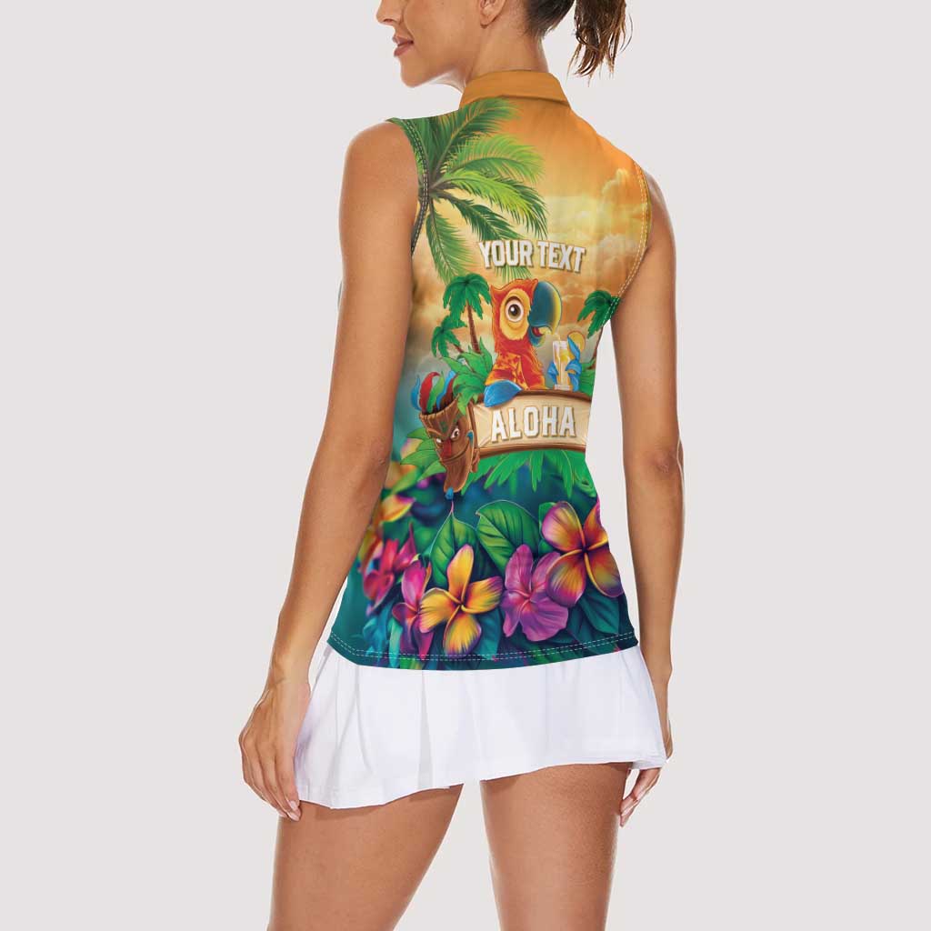5 Oclock Somewhere Personalized Women Sleeveless Polo Shirt Hawaii Parrots Plumeria Summer Vibe - Polynesian Pride