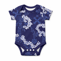 Mokihana Maile and Ilima Leis Baby Onesie Uliuli Hawaiian Tapa Quilt Pattern LT9 Blue - Polynesian Pride