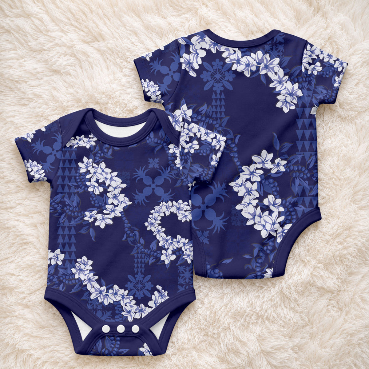 Mokihana Maile and Ilima Leis Baby Onesie Uliuli Hawaiian Tapa Quilt Pattern LT9 - Polynesian Pride