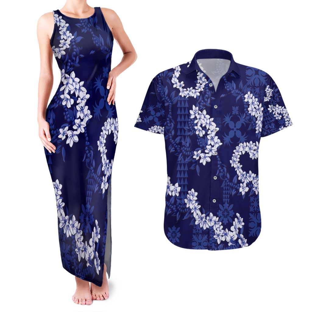 Mokihana Maile and Ilima Leis Couples Matching Tank Maxi Dress and Hawaiian Shirt Uliuli Hawaiian Tapa Quilt Pattern - Polynesian Pride