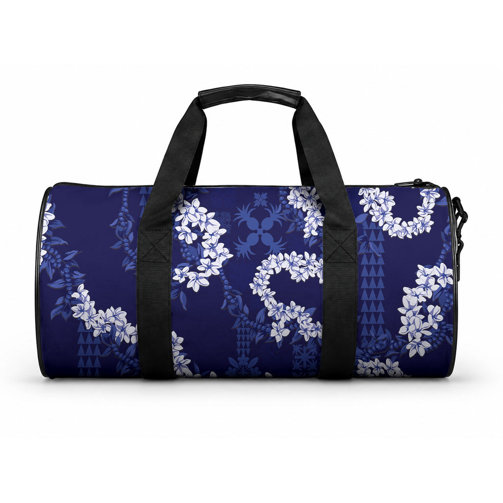 Mokihana Maile and Ilima Leis Duffle Bag Uliuli Hawaiian Tapa Quilt Pattern LT9 One size Blue - Polynesian Pride