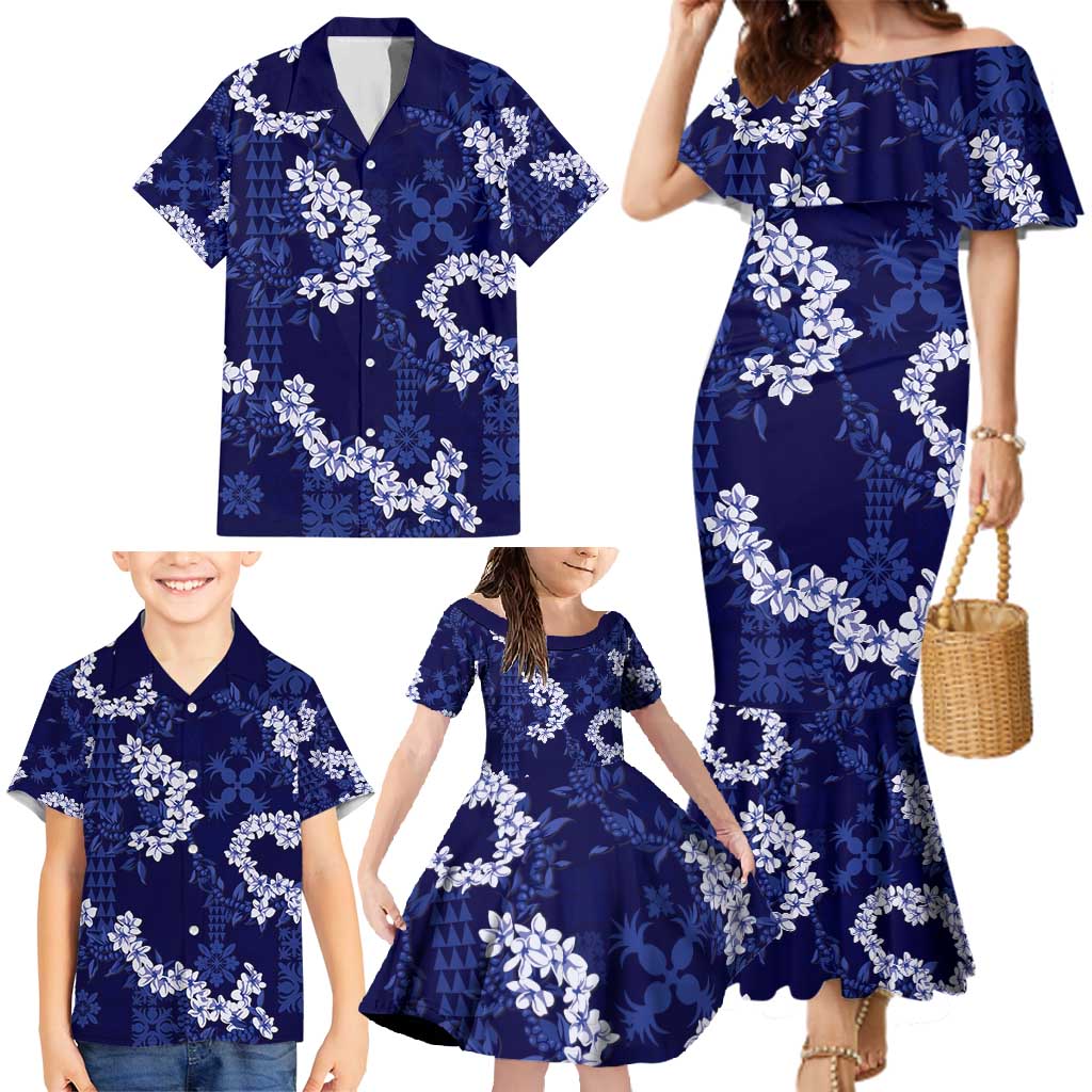 Mokihana Maile and Ilima Leis Family Matching Mermaid Dress and Hawaiian Shirt Uliuli Hawaiian Tapa Quilt Pattern - Polynesian Pride