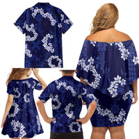 Mokihana Maile and Ilima Leis Family Matching Off Shoulder Short Dress and Hawaiian Shirt Uliuli Hawaiian Tapa Quilt Pattern - Polynesian Pride