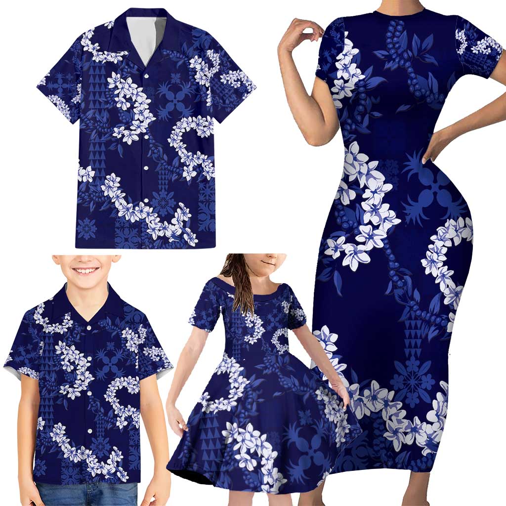 Mokihana Maile and Ilima Leis Family Matching Short Sleeve Bodycon Dress and Hawaiian Shirt Uliuli Hawaiian Tapa Quilt Pattern - Polynesian Pride