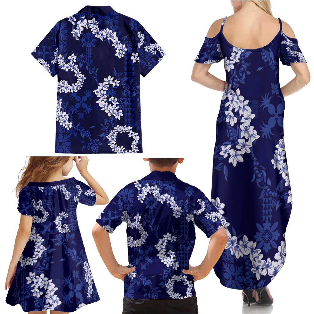 Mokihana Maile and Ilima Leis Family Matching Summer Maxi Dress and Hawaiian Shirt Uliuli Hawaiian Tapa Quilt Pattern - Polynesian Pride