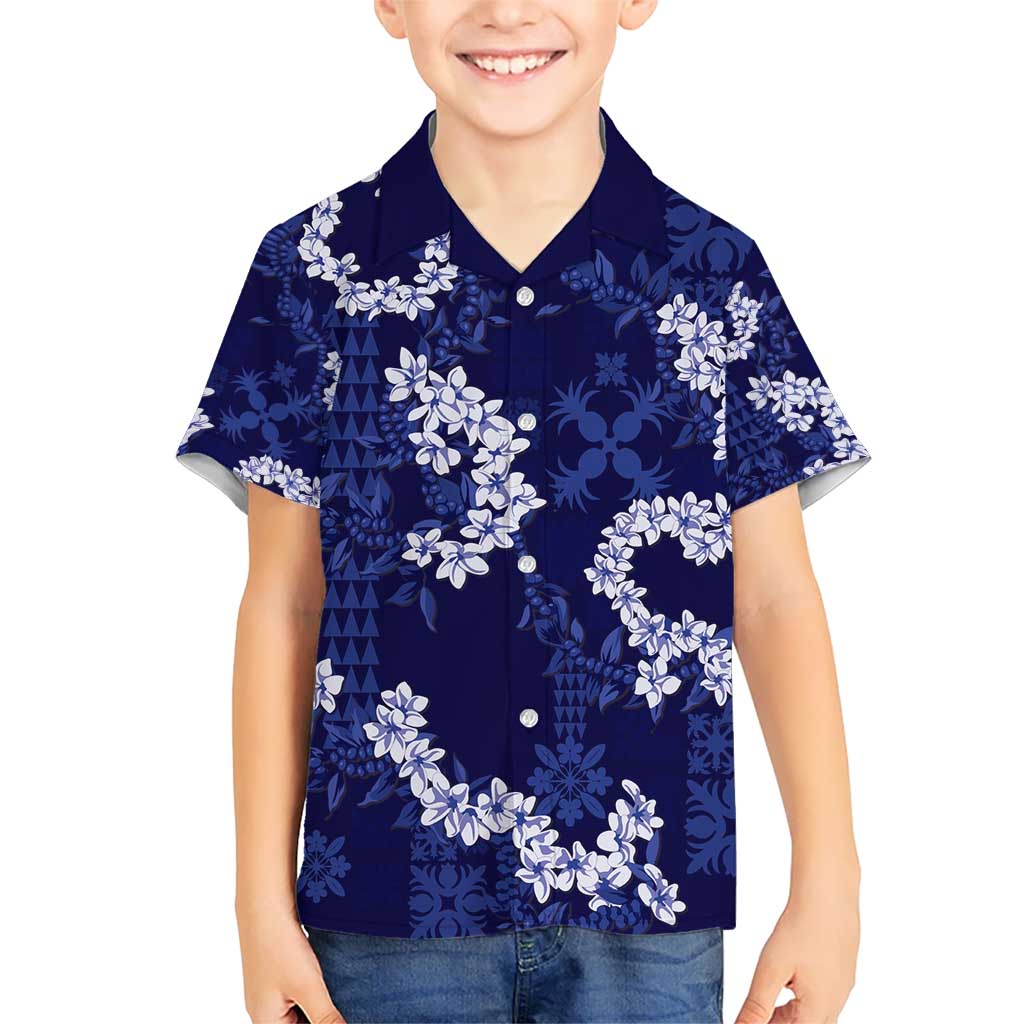 Mokihana Maile and Ilima Leis Kid Hawaiian Shirt Uliuli Hawaiian Tapa Quilt Pattern - Polynesian Pride