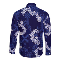Mokihana Maile and Ilima Leis Long Sleeve Button Shirt Uliuli Hawaiian Tapa Quilt Pattern - Polynesian Pride