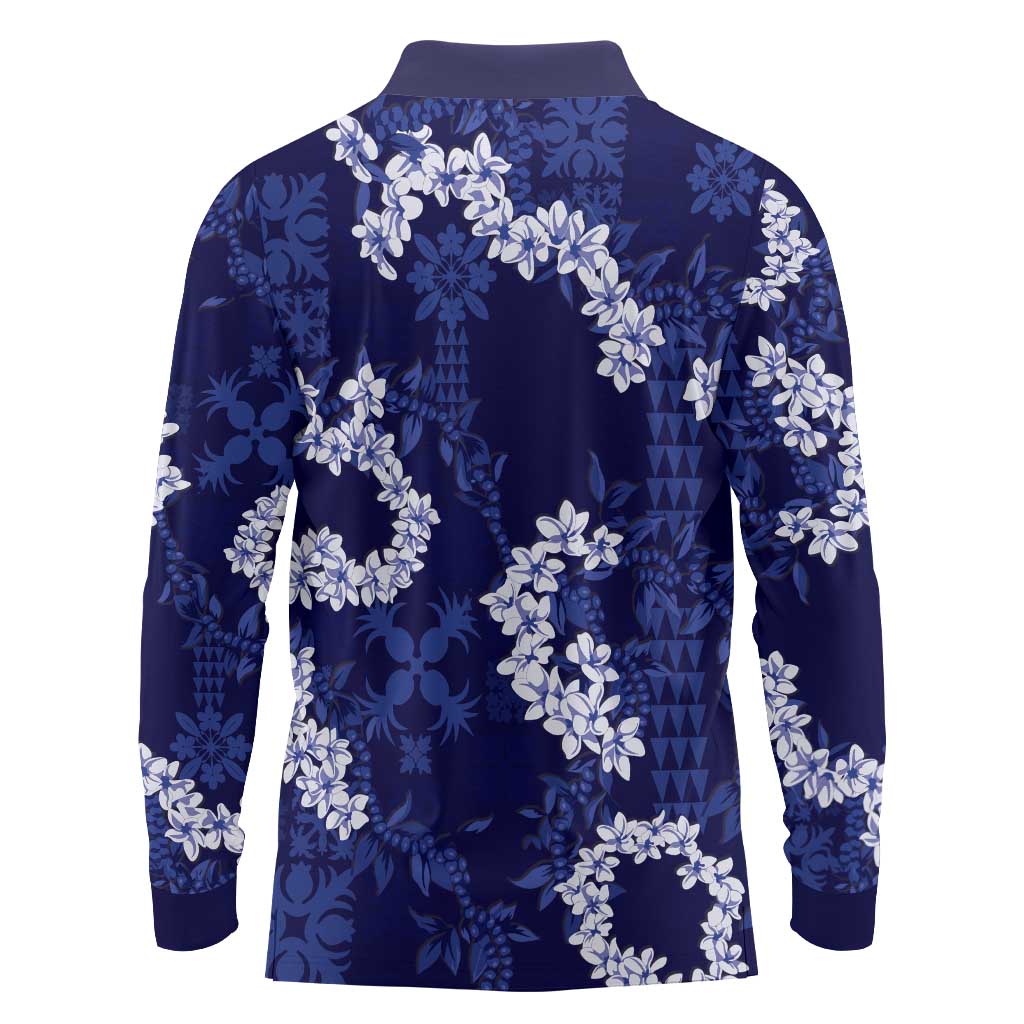 Mokihana Maile and Ilima Leis Long Sleeve Polo Shirt Uliuli Hawaiian Tapa Quilt Pattern - Polynesian Pride
