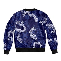 Mokihana Maile and Ilima Leis Sleeve Zip Bomber Jacket Uliuli Hawaiian Tapa Quilt Pattern - Polynesian Pride
