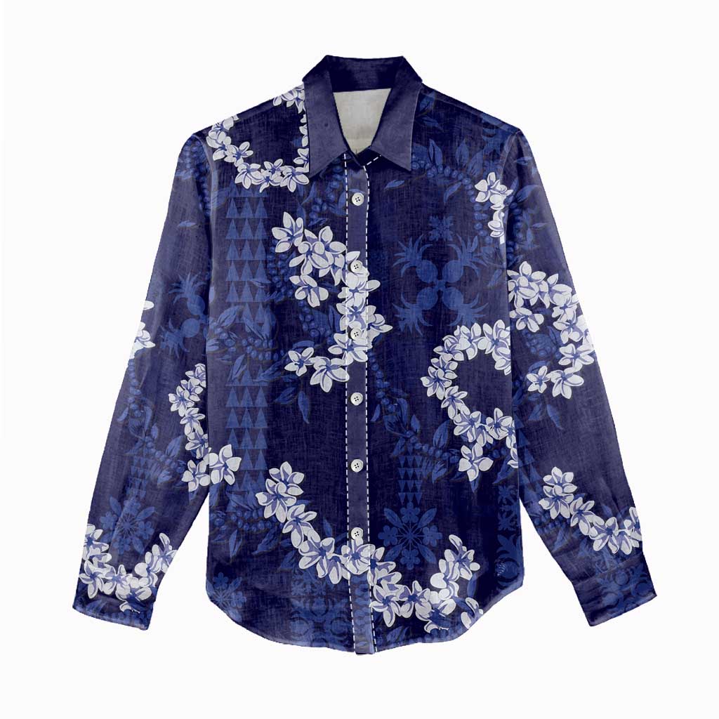 Mokihana Maile and Ilima Leis Women Casual Shirt Uliuli Hawaiian Tapa Quilt Pattern - Polynesian Pride