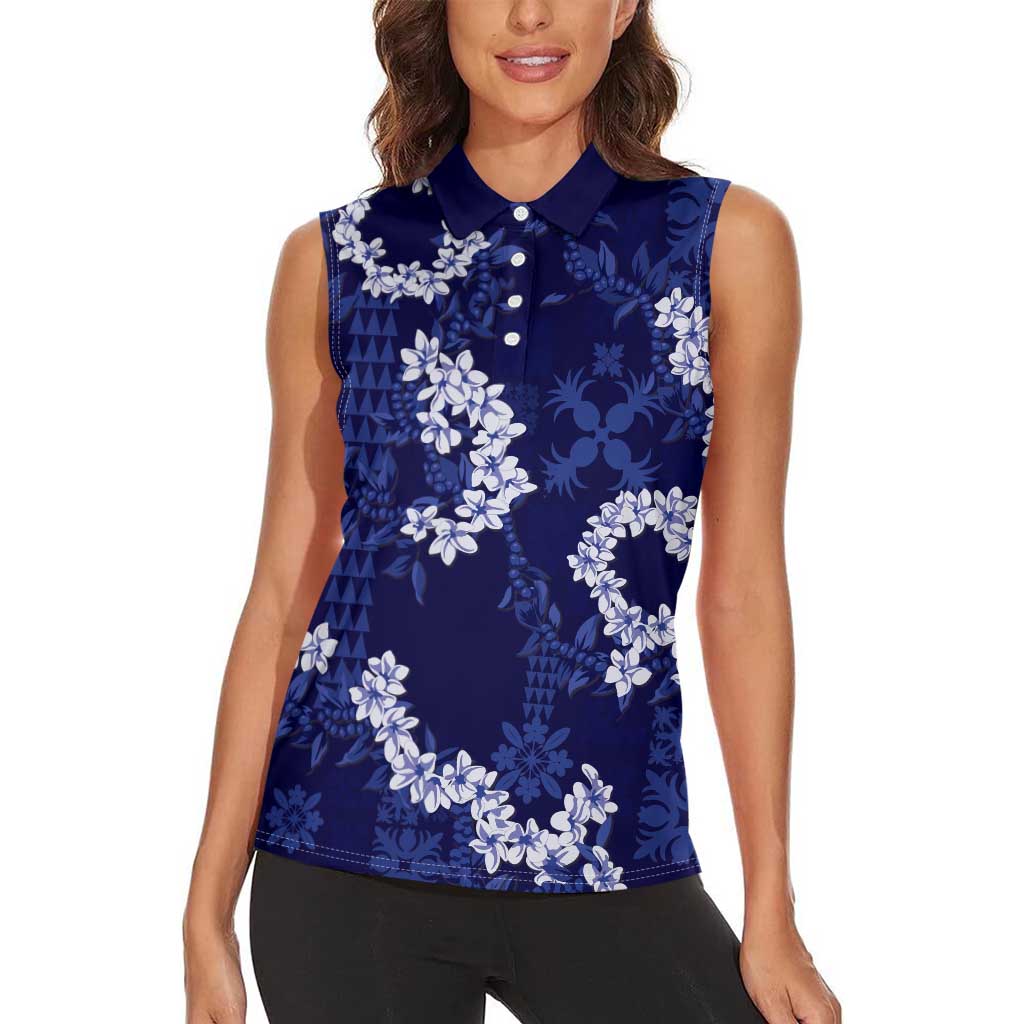 Mokihana Maile and Ilima Leis Women Sleeveless Polo Shirt Uliuli Hawaiian Tapa Quilt Pattern - Polynesian Pride