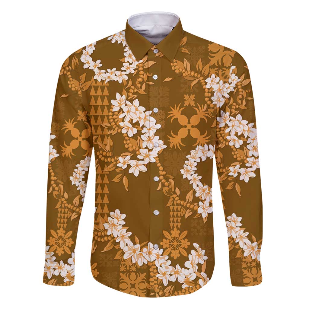 Mokihana Maile and Ilima Leis Family Matching Long Sleeve Bodycon Dress and Hawaiian Shirt Alani Hawaiian Tapa Quilt Pattern - Polynesian Pride