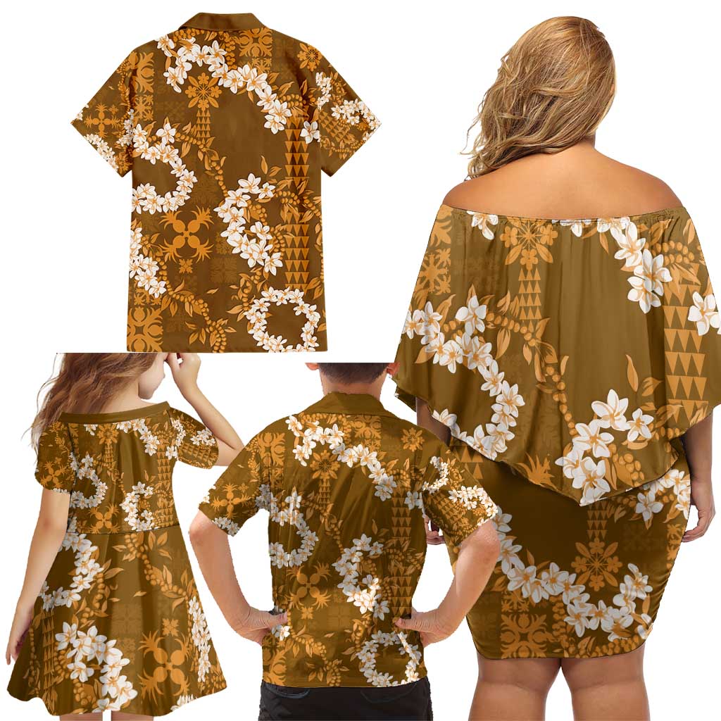 Mokihana Maile and Ilima Leis Family Matching Off Shoulder Short Dress and Hawaiian Shirt Alani Hawaiian Tapa Quilt Pattern - Polynesian Pride