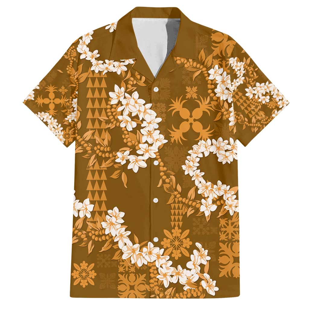 Mokihana Maile and Ilima Leis Family Matching Off Shoulder Short Dress and Hawaiian Shirt Alani Hawaiian Tapa Quilt Pattern - Polynesian Pride