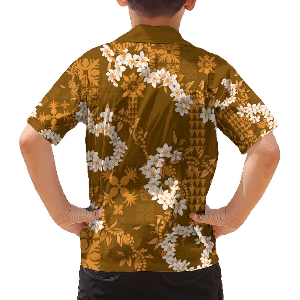 Mokihana Maile and Ilima Leis Family Matching Short Sleeve Bodycon Dress and Hawaiian Shirt Alani Hawaiian Tapa Quilt Pattern - Polynesian Pride