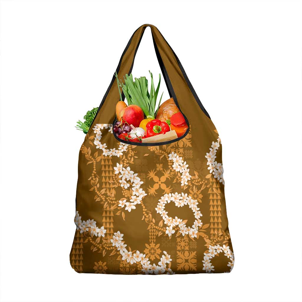 Mokihana Maile and Ilima Leis Grocery Bag Alani Hawaiian Tapa Quilt Pattern - Polynesian Pride