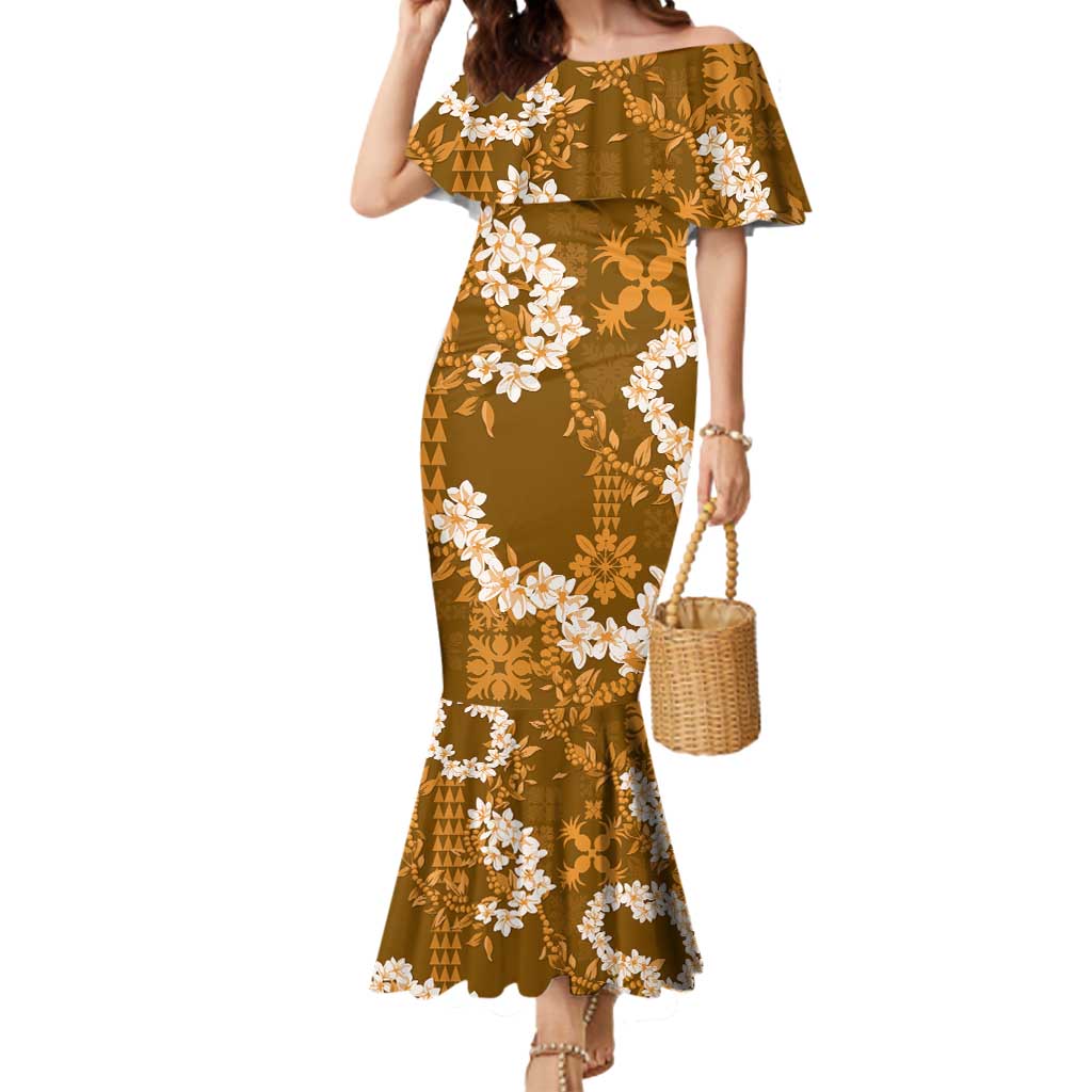 Mokihana Maile and Ilima Leis Mermaid Dress Alani Hawaiian Tapa Quilt Pattern - Polynesian Pride