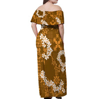Mokihana Maile and Ilima Leis Off Shoulder Maxi Dress Alani Hawaiian Tapa Quilt Pattern - Polynesian Pride