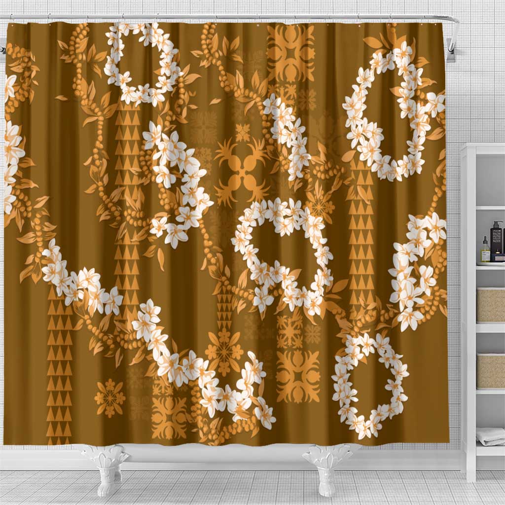 Mokihana Maile and Ilima Leis Shower Curtain Alani Hawaiian Tapa Quilt Pattern - Polynesian Pride