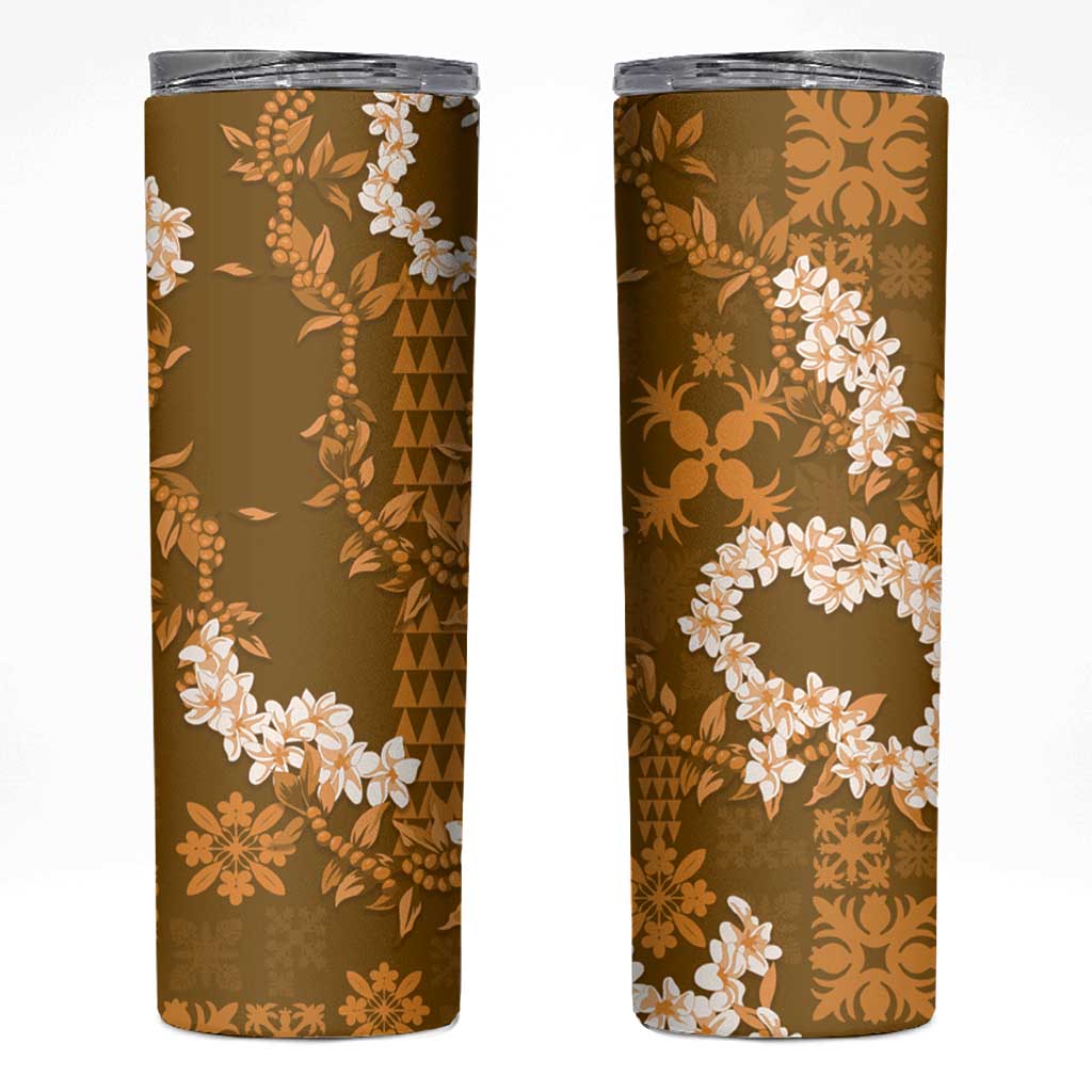 Mokihana Maile and Ilima Leis Skinny Tumbler Alani Hawaiian Tapa Quilt Pattern - Polynesian Pride