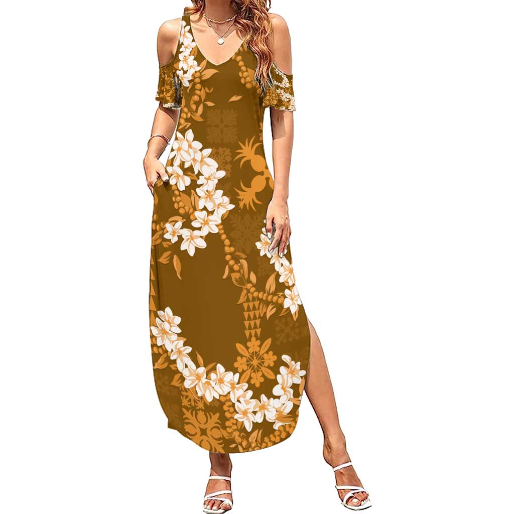 Mokihana Maile and Ilima Leis Summer Maxi Dress Alani Hawaiian Tapa Quilt Pattern - Polynesian Pride