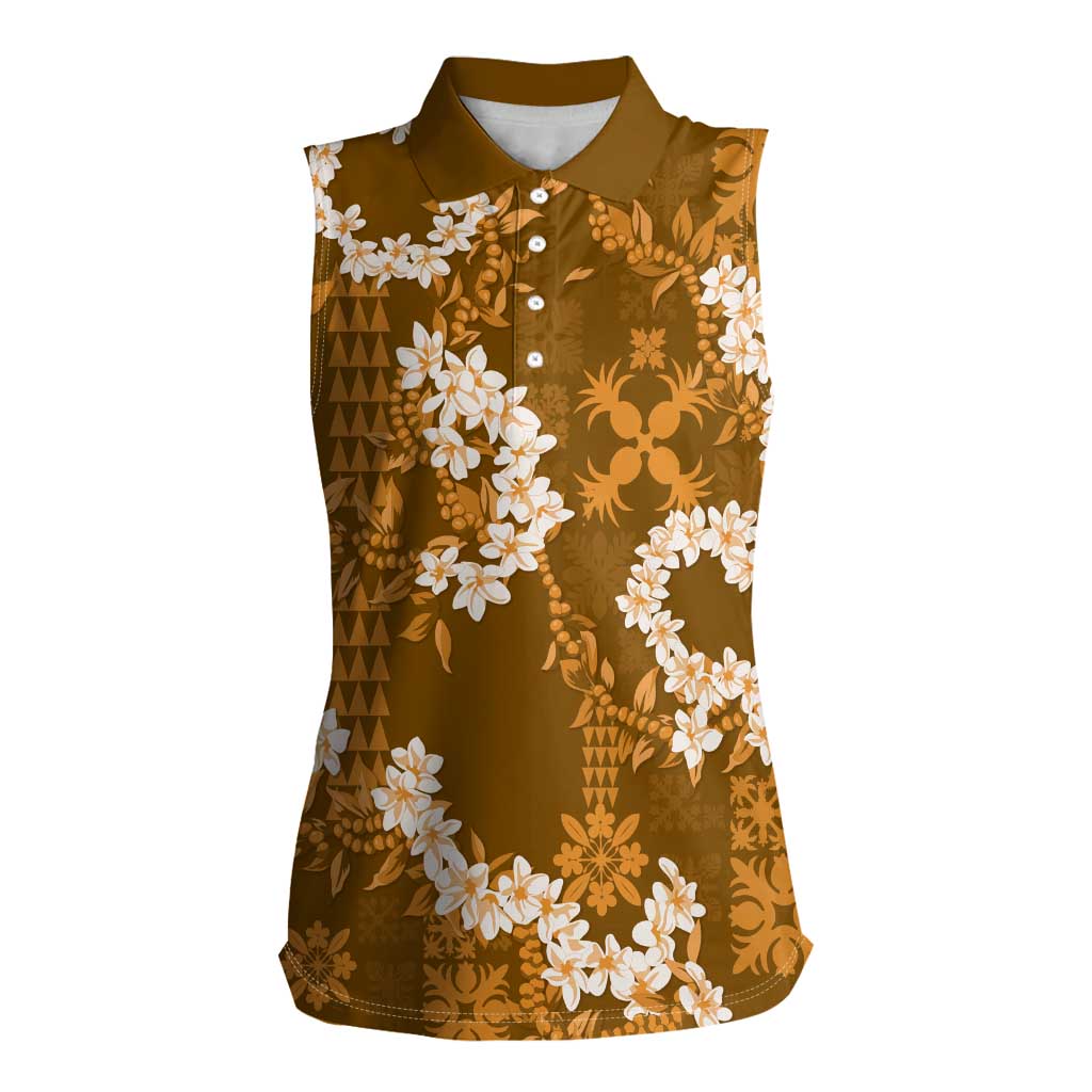 Mokihana Maile and Ilima Leis Women Sleeveless Polo Shirt Alani Hawaiian Tapa Quilt Pattern - Polynesian Pride