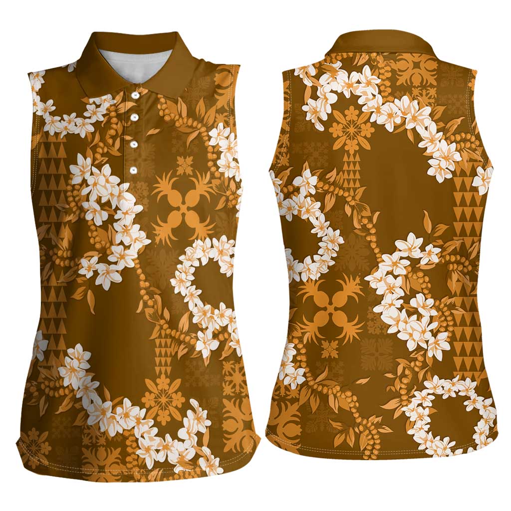 Mokihana Maile and Ilima Leis Women Sleeveless Polo Shirt Alani Hawaiian Tapa Quilt Pattern - Polynesian Pride