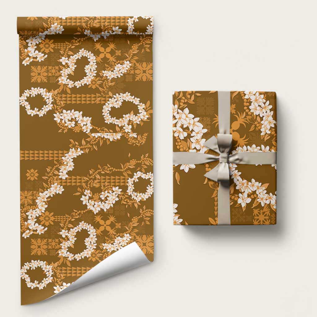 Mokihana Maile and Ilima Leis Wrapping Paper Alani Hawaiian Tapa Quilt Pattern - Polynesian Pride