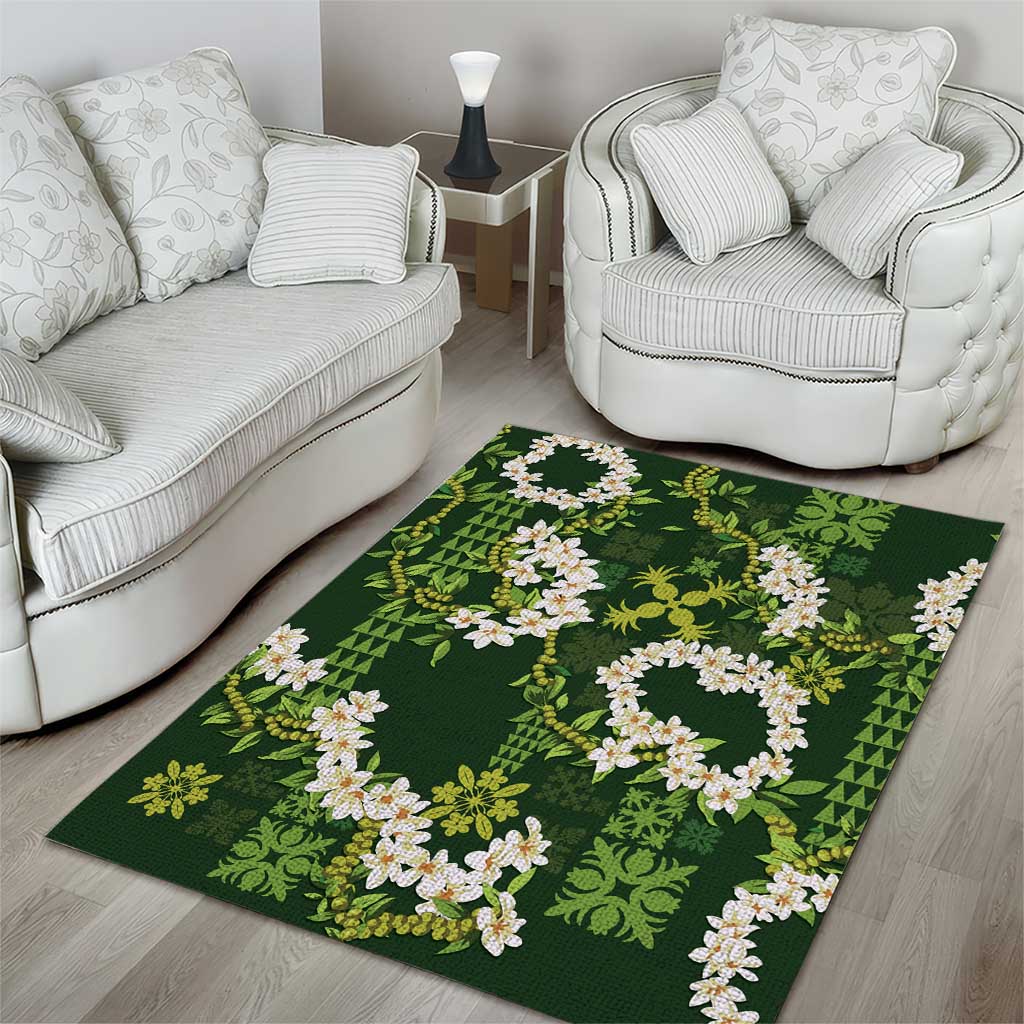 Mokihana Maile and Ilima Leis Area Rug Omaʻomaʻo Hawaiian Tapa Quilt Pattern - Polynesian Pride