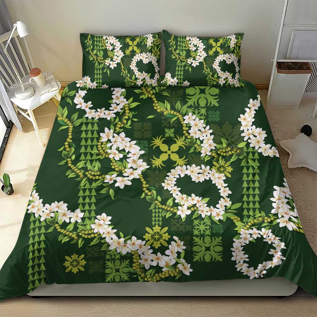 Mokihana Maile and Ilima Leis Bedding Set Omaʻomaʻo Hawaiian Tapa Quilt Pattern - Polynesian Pride