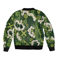 Mokihana Maile and Ilima Leis Bomber Jacket Omaʻomaʻo Hawaiian Tapa Quilt Pattern - Polynesian Pride
