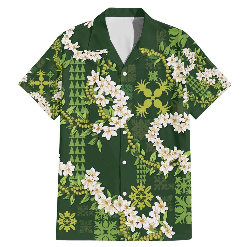 Mokihana Maile and Ilima Leis Family Matching Mermaid Dress and Hawaiian Shirt Omaʻomaʻo Hawaiian Tapa Quilt Pattern - Polynesian Pride