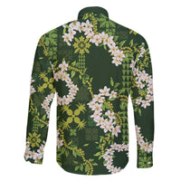 Mokihana Maile and Ilima Leis Family Matching Off The Shoulder Long Sleeve Dress and Hawaiian Shirt Omaʻomaʻo Hawaiian Tapa Quilt Pattern - Polynesian Pride