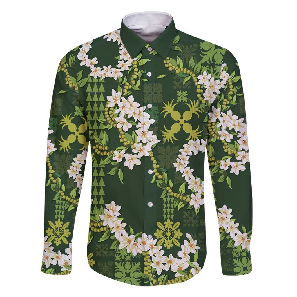 Mokihana Maile and Ilima Leis Family Matching Off Shoulder Short Dress and Hawaiian Shirt Omaʻomaʻo Hawaiian Tapa Quilt Pattern - Polynesian Pride