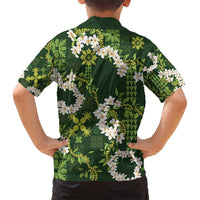 Mokihana Maile and Ilima Leis Family Matching Puletasi and Hawaiian Shirt Omaʻomaʻo Hawaiian Tapa Quilt Pattern - Polynesian Pride