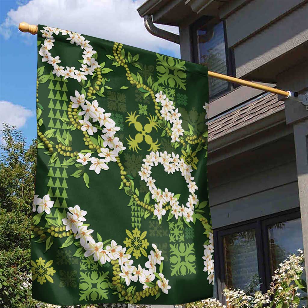 Mokihana Maile and Ilima Leis Garden Flag Omaʻomaʻo Hawaiian Tapa Quilt Pattern - Polynesian Pride