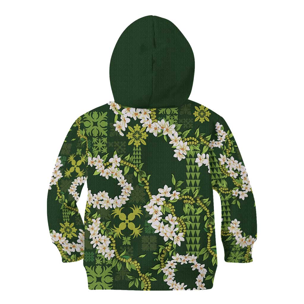 Mokihana Maile and Ilima Leis Kid Hoodie Omaʻomaʻo Hawaiian Tapa Quilt Pattern - Polynesian Pride