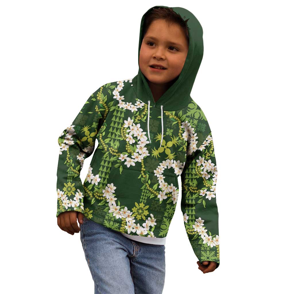 Mokihana Maile and Ilima Leis Kid Hoodie Omaʻomaʻo Hawaiian Tapa Quilt Pattern - Polynesian Pride