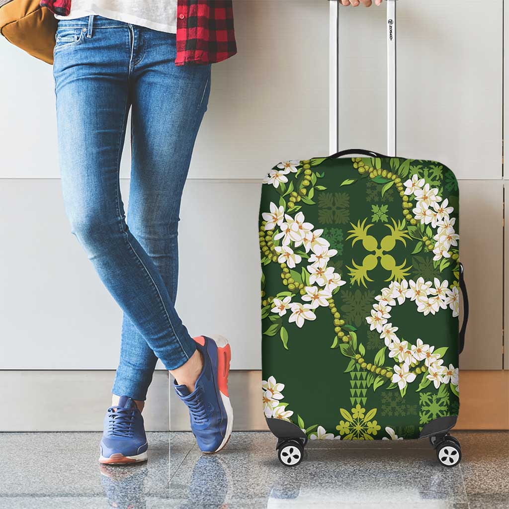 Mokihana Maile and Ilima Leis Luggage Cover Omaʻomaʻo Hawaiian Tapa Quilt Pattern - Polynesian Pride