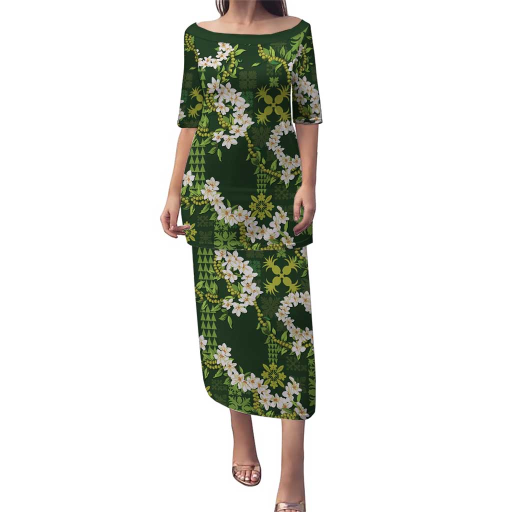 Mokihana Maile and Ilima Leis Puletasi Omaʻomaʻo Hawaiian Tapa Quilt Pattern - Polynesian Pride