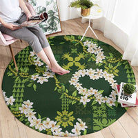 Mokihana Maile and Ilima Leis Round Carpet Omaʻomaʻo Hawaiian Tapa Quilt Pattern - Polynesian Pride