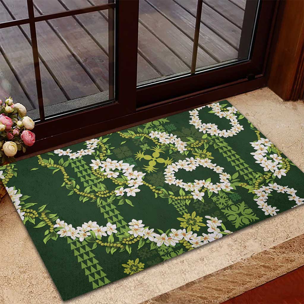 Mokihana Maile and Ilima Leis Rubber Doormat Omaʻomaʻo Hawaiian Tapa Quilt Pattern - Polynesian Pride
