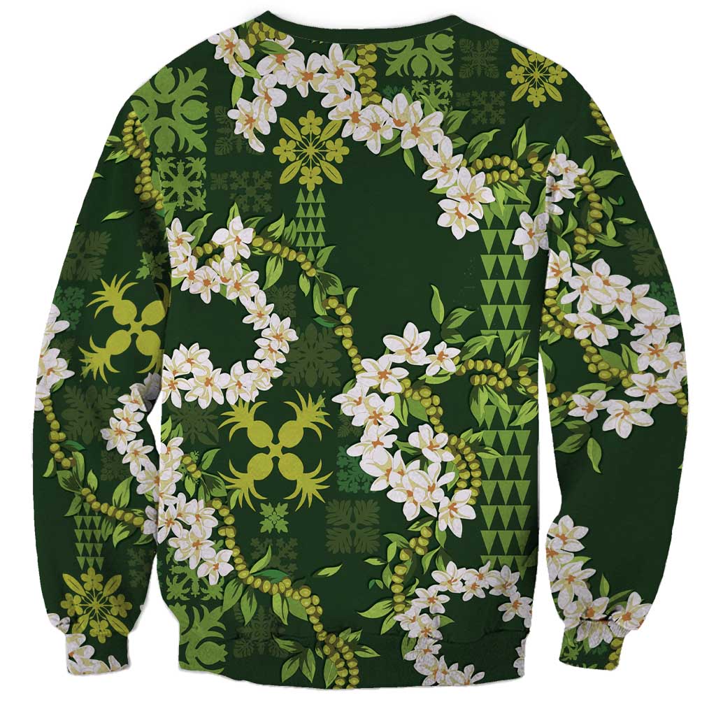 Mokihana Maile and Ilima Leis Sweatshirt Omaʻomaʻo Hawaiian Tapa Quilt Pattern - Polynesian Pride