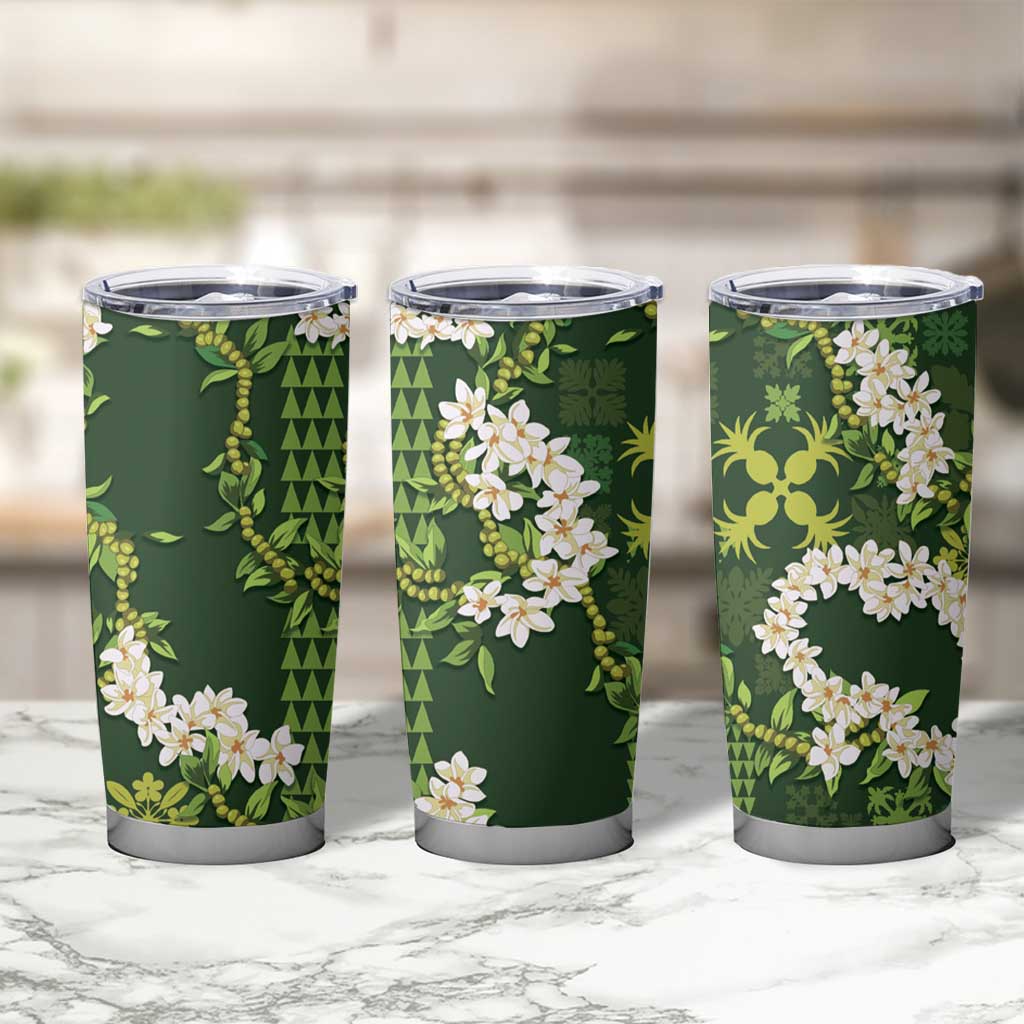 Mokihana Maile and Ilima Leis Tumbler Cup Omaʻomaʻo Hawaiian Tapa Quilt Pattern - Polynesian Pride