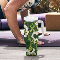 Mokihana Maile and Ilima Leis Tumbler With Handle Omaʻomaʻo Hawaiian Tapa Quilt Pattern - Polynesian Pride